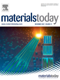 Cover of Materials Today journal with illustration of spheres and streak ending at hot spot