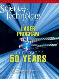 Science & Technology Review cover with laser beams converging aon cyclindrical metal capsule
