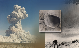 image of explosion and crater from Sudan event