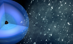Artist conception of diamond rain falling in giant planet