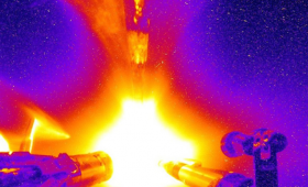 Colorized image of a NIF “Bigfoot” deuterium-tritium (DT) implosion