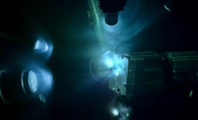 The inside of the target chamber at the Omega Laser