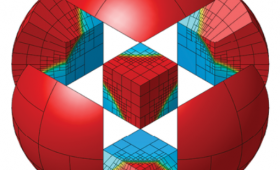 Logo for the MFEM project illustrates the high-order mesh elements and physics field representations
