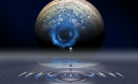 Image of Jupiter with water droplet