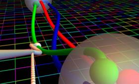 Artist's conception of the decay of a neutron to a proton