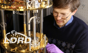 Scientist working with quantum computing device
