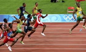 track star Usain Bolt with a huge lead