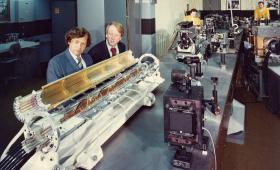 Carl Haussmann and John Emmett, working on lasers in 1973. 