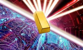 Gold bar image superimposed on NIF test chamber and Z machine