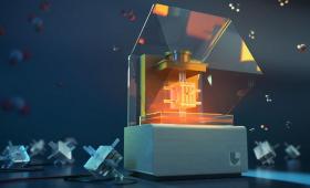 Artist's rendering of 3D print machine creating electrochemical reactor