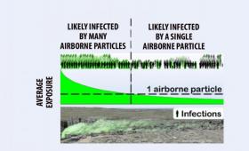 Qualitative graph of particle exposure versus airborne disease transmission