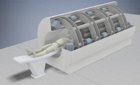 Artist's conception of inear induction accelerator with a patient
