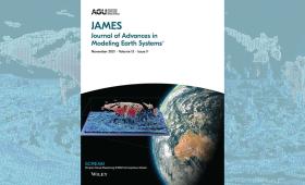 Journal cover with image of earth with simulation model superimposed on lower half