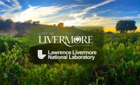 LLNL logo and City of Livermore logo against photo of vineyard