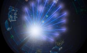 192 high-energy laser beams converge at the center of the Target Chamber