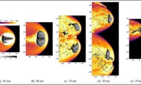 mages from a 2D Spheral simulation showing the fragmentation of the Chelyabinsk bolide