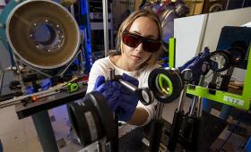 Liz Grace works on the STRIPED FISH ultrashort pulse laser diagnostic