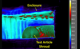 Infrared video of the test article shroud inside the pool fire enclosure.