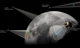 Rendering of Firefly’s Elytra spacecraft in lunar orbit providing Ocula lunar imaging services. 