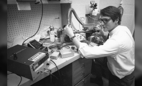 Brian Andresen, head of the LLNL Forensic Science Center (FSC), checking sampling equipment circa 1992. 