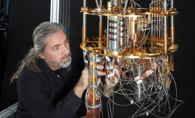 LLNL scientist Sean O'Kelley works on the Lab’s superconducting quantum hardware, which is based on Nobel Prize-winning research. 