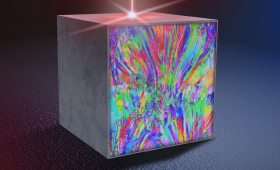 Artist rendering of LLNL's new additively manufactured high-entropy alloys. Researchers leverage local, rapid cooling during additive manufacturing to affect how the atoms settle as the metal solidifies and improve the material's mechanical properties. 