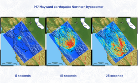 Ground motion simulation of a magnitude 7 earthquake on the Hayward fault using the Lawrence Berkeley National Laboratory-Lawrence Livermore National Laboratory Earthquake Simulation platform.
