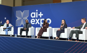 On May 7, Lawrence Livermore National Laboratory (LLNL) Director Kim Budil, fourth from left, joined a public-private panel on AI for science, where she highlighted LLNL capabilities and AI focus areas, including the National Ignition Facility, El Capitan, high-fidelity modeling and simulation and advanced materials and manufacturing.