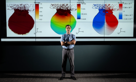 Lawrence Livermore National Laboratory researcher Isaiah Santistevan led the development of three-dimensional simulations exploring how a nuclear device could deflect or disrupt an asteroid threatening Earth. 